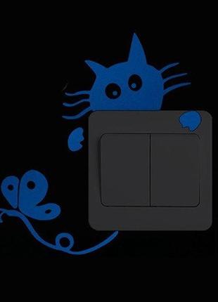 Кіт з метеликами світиться блакитним - 10*10см