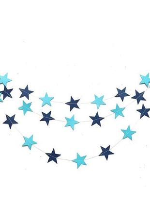Гирлянда звездочки на нитке 4 м на 7 см сине-голубой 3