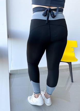 Спортивні жіночі легінси великих розмірів plus size чорні з завищеною талією5 фото