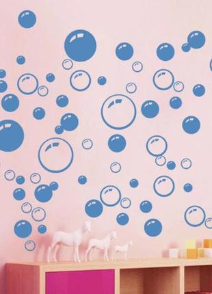 Наклейки для ванной комнаты голубые "пузырьки" - размер стикера 43*19см