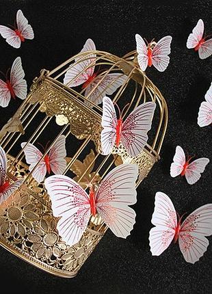 Набор декоративных бабочек с блестками 12 штук бело-красный