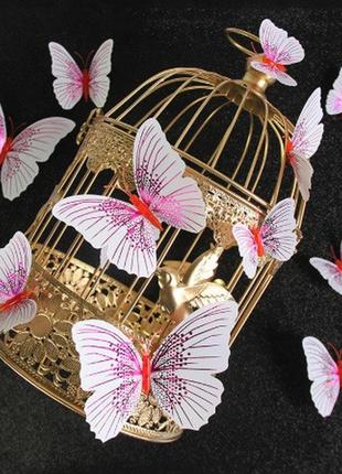 Набір декоративних метеликів з блискітками 12 штук біло-рожевий
