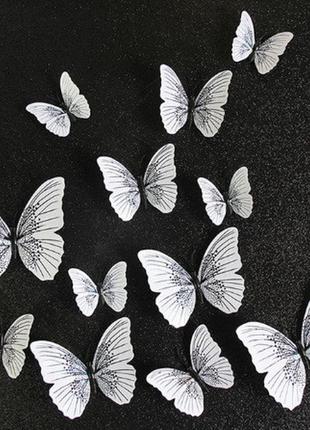 Набір декоративних метеликів з блискітками 12 штук біло-чорний