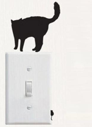 Наклейка на стіну "кіт з мишкою" - 9*8см1 фото