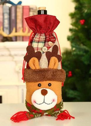 Новогодний чехол на бутылку олень 29 на 13 см разноцветный