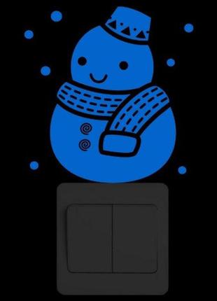 Наклейка новогодняя снеговик 15 на 10 см голубой