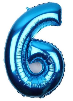 Шарик цифра 6 фольгированная 32 дюйма голубой