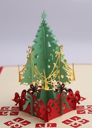 Новорічна 3d листівка ялинка 15 на 15 см різнобарвний