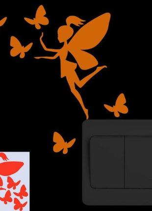 Люминесцентная наклейка "девочка с бабочками" - 10*10см, (наклейка набирает свет и светится в темноте)