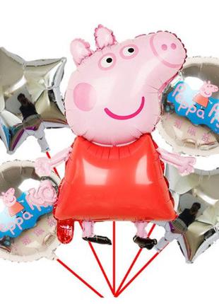 Свинка пеппа кульки, - у наборі 5шт., (без гелію), фольга