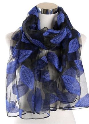 Женский легкий 3d шарфик синий - размер 180*68см, полиэстер2 фото