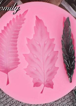 Силиконовый молд листья 88 мм розовый