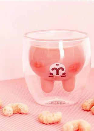 Стеклянная чашка с двойными стенками "kanaheis кролик" 180 мл розовый (кружка с двойными стеклом)