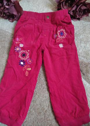 Штаны вельветовые красные с вышивкой 1-2 года теплые