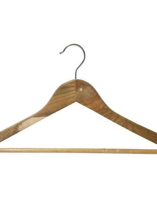 Фактурна дерев'яна вішалка плічко 44см з поперечиною для одягу1 фото