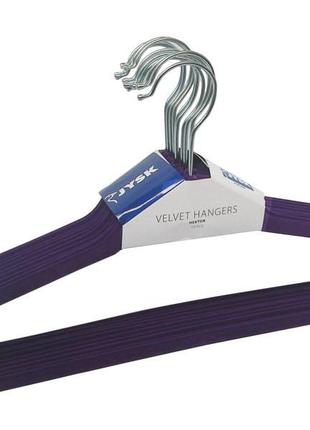 Металлические плечики-вешалки фиолетовые 45см с бархатным покрытием с перекладиной1 фото