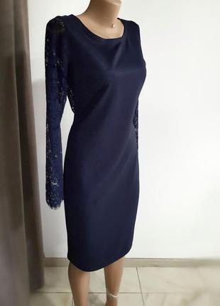 Вечірнє плаття темно-синє з мереживною відкритою спиною3 фото