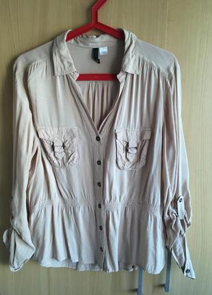 Крута сорочка рубашка блуза беж персикового кольору віскоза вискоза с баской1 фото