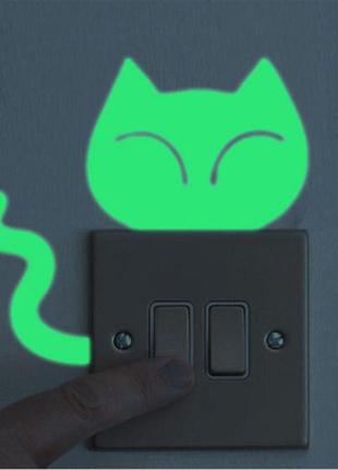 Фосфорна наклейка на вимикач кіт 12 на 12 см салатовий