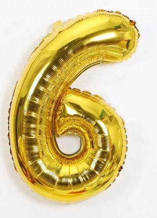 Кулька цифра 6 фольгована 32 дюйма золотистий