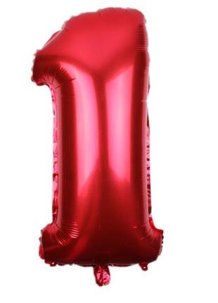 Кулька цифра 1 фольгована 32 дюйма червоний