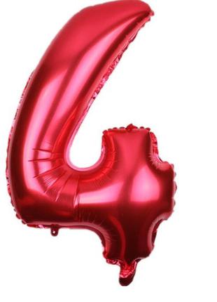 Шарик цифра 4 фольгированная 32 дюйма красный