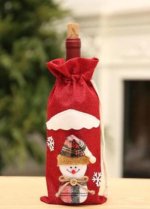 Чехол на бутылку новогодний снеговик 31 на 14 см разноцветный