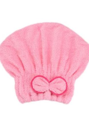 Шапочка полотенце для сушки волос розовая - универсальный (подходит для детей и взрослых)2 фото