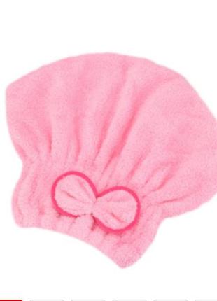 Шапочка полотенце для сушки волос розовая - универсальный (подходит для детей и взрослых)1 фото
