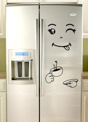 Наклейка на холодильник "смайлик з кавою"2 фото