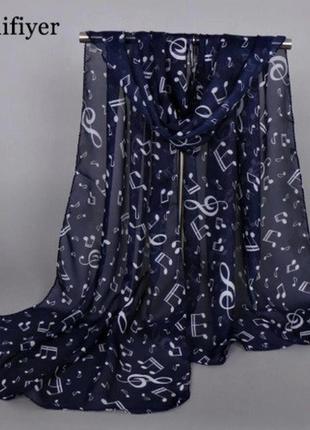 Шарф с нотами женский 144 на 50 см сине-белый