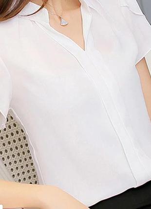 Жіноча біла блузка з коротким рукавом, шифон, поліестер1 фото