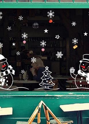 Силиконовые новогодние наклейки "снеговики" - размер стикера 70*50см