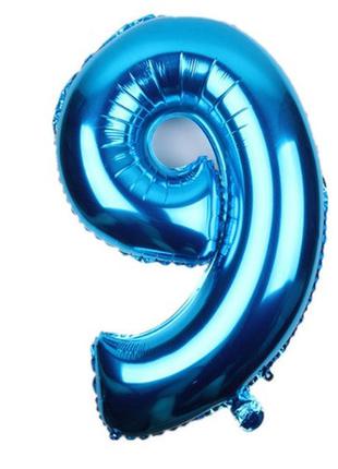 Кулька цифра 9 фольгована 32 дюйма блакитний