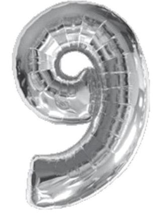Шарик цифра 9 фольгированная 32 дюйма серебристый