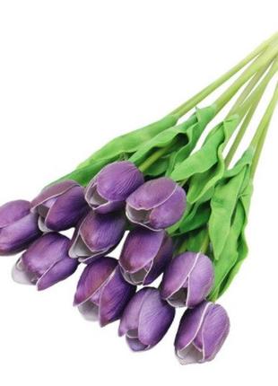 Штучні фіолетові тюльпани - 5 штук, на вигляд і на дотик як живі, довжина 34см, довжина бутона 5см
