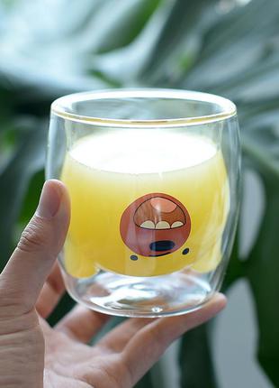 Стеклянная чашка с двойными стенками "мишка гризли"  250 мл (стакан с двойными стеклом)
