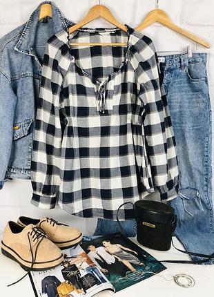 Блуза - сорочка в клітку з гумкою на талії