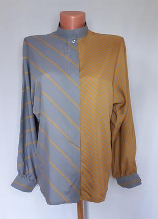 Вінтажна сіро-коричнева блуза колор-блок (розмір 36)
