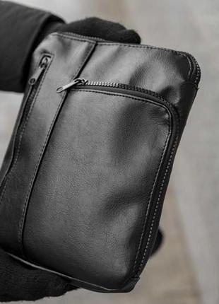 Мужская кожаная сумка через плечо черная, повседневная кожаная  сумка-мессенджер барсетка5 фото