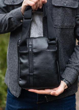 Мужская кожаная сумка через плечо черная, повседневная кожаная  сумка-мессенджер барсетка3 фото