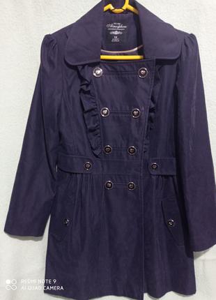 Красивый темно-синий плащ пальто двухбортный бархат велюр 40-42
