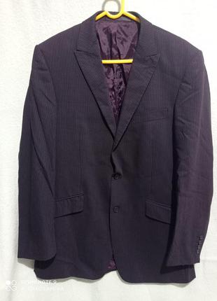 Т10. шестяной чёрный в серую полоску мужской пиджак блейзер шерсть 100 классический woolmark1 фото