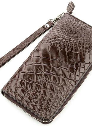 Клатч чоловічий crocodile leather 18588 з натуральної шкіри крокодила коричневий, коричневий