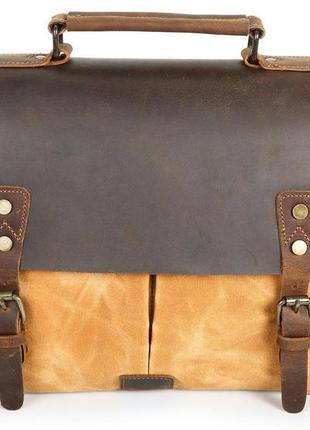 Деловой портфель кожа - текстиль vintage рыжий (20120)1 фото