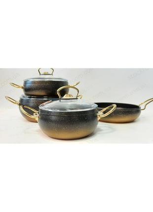Набір посуду з антипригарним покриттям casa royal g-ukr 20200 black-gold з алюмінію 7 предметів