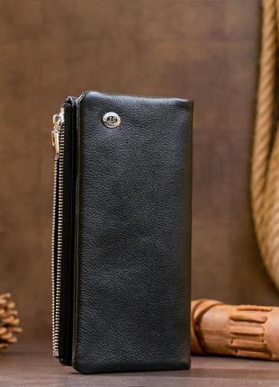 Вертикальний гаманець на кнопці жіночий st leather 19200 чорний1 фото