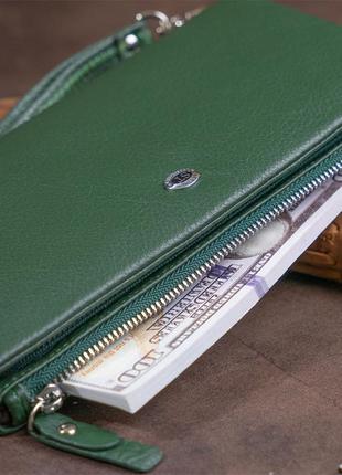 Гаманець-клатч зі шкіри з кишенею для мобільного st leather 19308 зелений9 фото