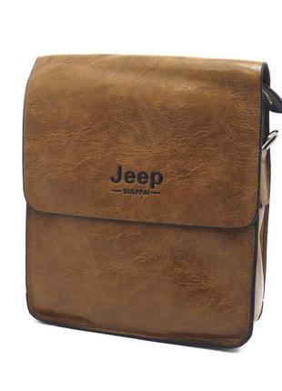 Чоловіча шкіряна сумка через плече барсетка jeep, хакі4 фото