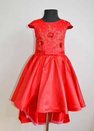 Нарядное детское платье со шлейфом на девочку 6-7 лет 122размер, красное2 фото